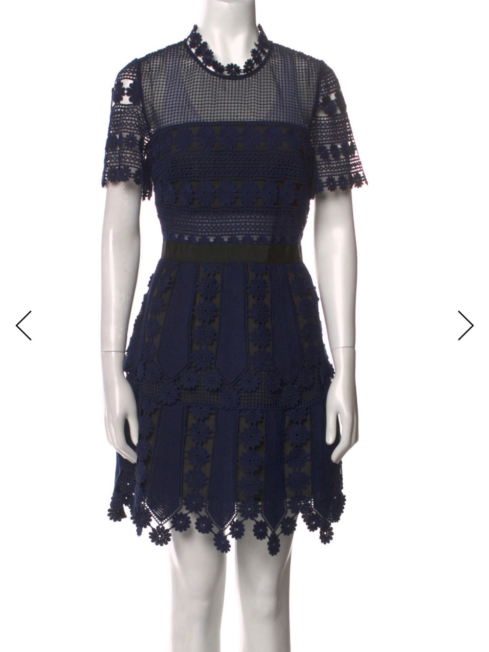 Self-Portrait Navy Lace Short Sleeve A-Line Mini Dress